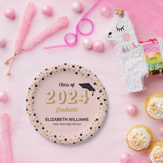 Goud Script Confetti Graduation Party Roze Pap Papieren Bordje (Feest)