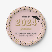 Goud Script Confetti Graduation Party Roze Pap Papieren Bordje (Voorkant)