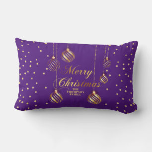 Goud Script Confetti Royal Paarse Familie Kerstmis Kussen
