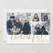 Goud Script Dankbaar 4 foto Kerstmis Feestdagenkaart (Voorkant)