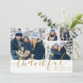Goud Script Dankbaar 4 foto Kerstmis Feestdagenkaart (Staand voorkant)