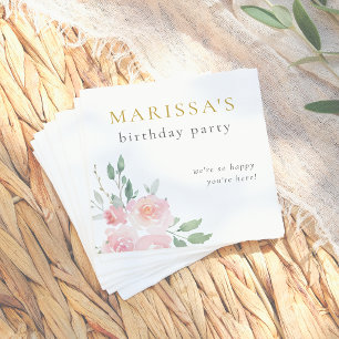 Goud Script geschilderd Floral Verjaardagsfeest Servet