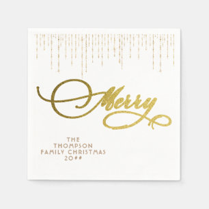 Goud Script Glitter Rood Wit Familie Kerstmis Servet