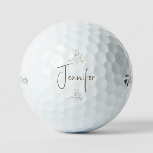 Goud Script Naam Goud Bloemen Titleist TaylorMade Golfballen (Voorkant)