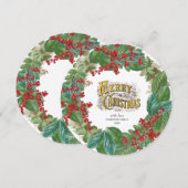 Goud Script Vakantie Vrolijk Kerstmis Cirkel Kaart (Voorkant / Achterkant)