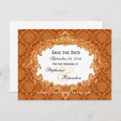 Goud Sinaasappel Damask Wedding Save Date V34 Aankondigingskaart (Voorkant / Achterkant)