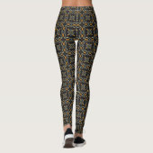 Goud, Sinaasappel, op zwarte Dressy Print Leggings (Achterkant)