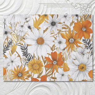 Goud Sinaasappel Wit Daisy Boho Wildflower Decoupa Tissuepapier