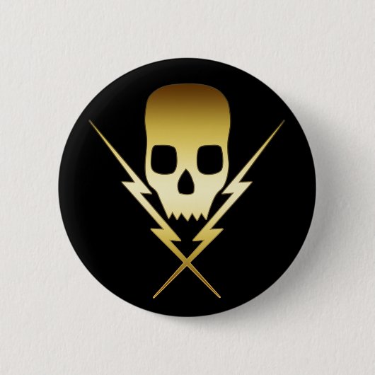 GOUD SKULL EN LICHTE BOLTS RONDE BUTTON 5,7 CM (Voorkant)