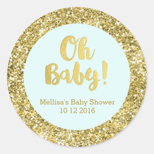 Goud Sky Blue Baby shower Oh Baby Favor Sticker (Voorkant)