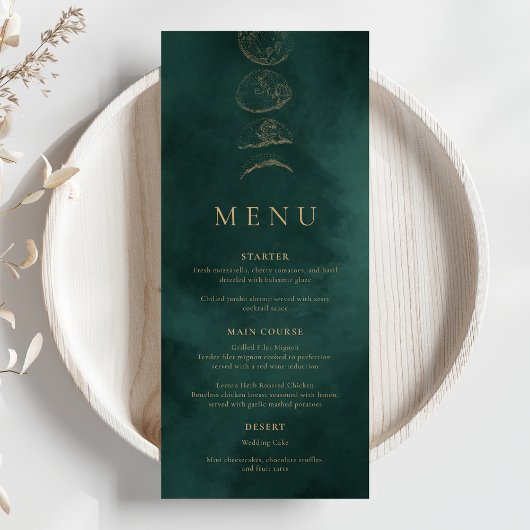 Goud & Smaragdgroen Hemelbruiloft Diner Menu