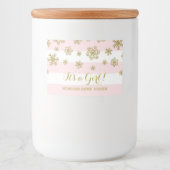 Goud Sneeuw Roze Strepen Winter Baby shower Voedselcontainer Etiket (Voorkant)