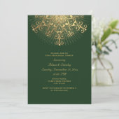 Goud snowflake, groen bruiloft, diner kaart (Staand voorkant)