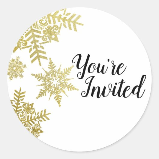 Goud Snowflakes Envelopzegel Ronde Sticker (Voorkant)