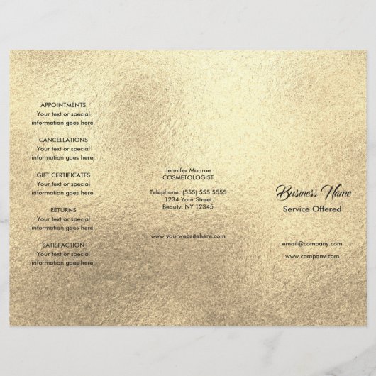 Goud Spa, Massage, Kappers Menu & Prijzen (Voorkant)