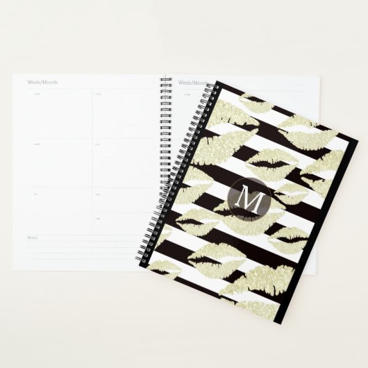Goud Sparkle Lips Monogram Planner (Display)