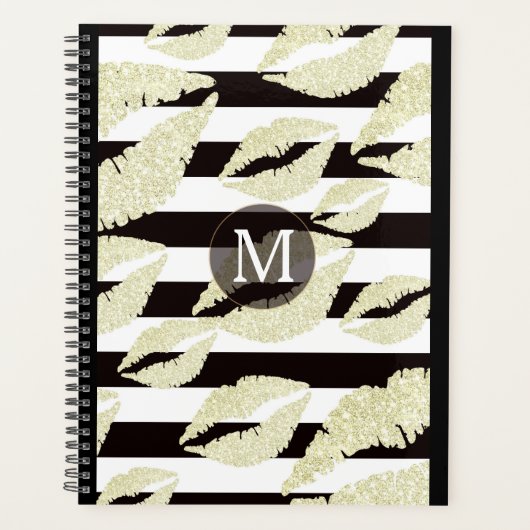 Goud Sparkle Lips Monogram Planner (Voorkant)
