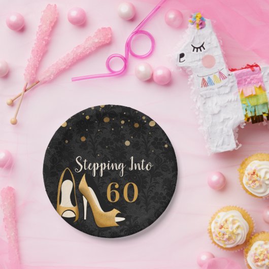 Goud Stap in 60 Vrouw Verjaardagsfeest Papieren Bordje (Feest)
