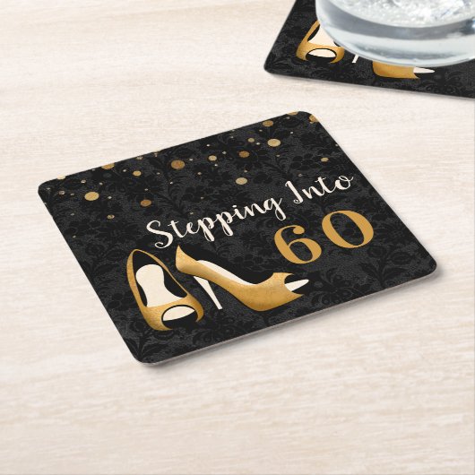 Goud Stap in 60 Vrouw Verjaardagsfeest Vierkante Kartonnen Onderzetter (Schuin)