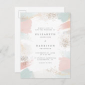 Goud stof en painterly Pastel-penseelstreken Uitnodiging Briefkaart (Voorkant / Achterkant)