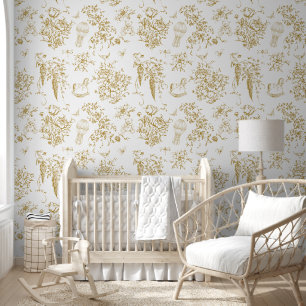 Goud Tan Toile Bloemen Teddybeer Elegant Classic Behang