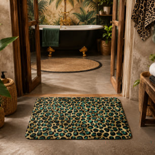 Goud & Teal Glam Luipaardprint Badmat