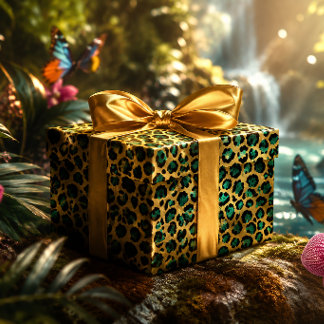 Goud & Teal Glam Luipaardprint Cadeaupapier
