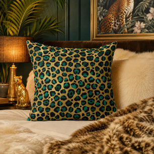 Goud & Teal Glam Luipaardprint Kussen