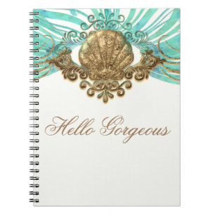 Goud & Teal Zee Schelp Glam Strand Elegant Dagboek Notitieboek