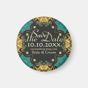 Goud Teal Zwart Funky Tribal Save the Date Magneet