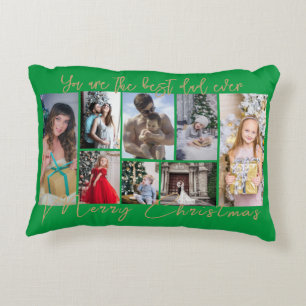 Goud Trendy Familie Vrolijk Kerstmis Fotocollage Accent Kussen