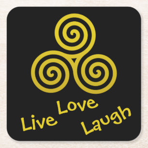 Goud Triple spiral Live Love Laugh Vierkante Kartonnen Onderzetter
