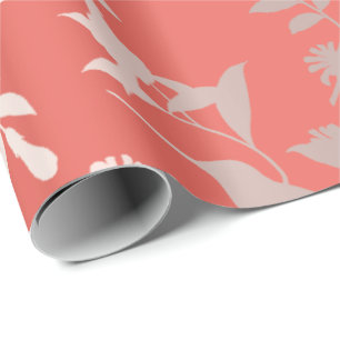 Goud Tropic Summer Roos KoraalHumming-bird Bloemen Cadeaupapier