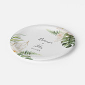 Goud Tropisch Bladgroen Bloemen Bruiloft Taart Papieren Bordje (Gekanteld)