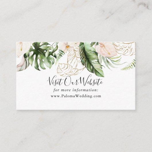 Goud Tropisch Bladgroen Bloemen Bruiloft Website Informatiekaartje (Voorkant)