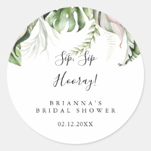 Goud Tropisch Groen Sip Sip Hooray Bruiloft Feest Ronde Sticker