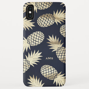 Goud Tropische Ananas Patroon Blauw Monogram iPhone XS Max Hoesje