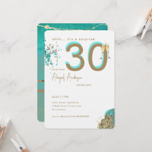 Goud & Turquoise Glam Verrassingsfeest 30e Verjaar Kaart