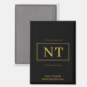 Goud Twee Initiaal Zwart Modern Monogram Magneet (Voorkant / Achterkant)