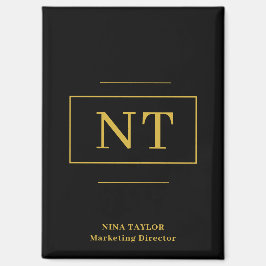 Goud Twee Initiaal Zwart Modern Monogram Magneet