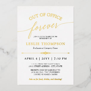 Goud uit Kantoor Forever Pensioen Partij Folie Uitnodiging