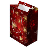 Goud van Red Snowflakes, kerstmis Medium Cadeauzakje (Voorkant Gekanteld)