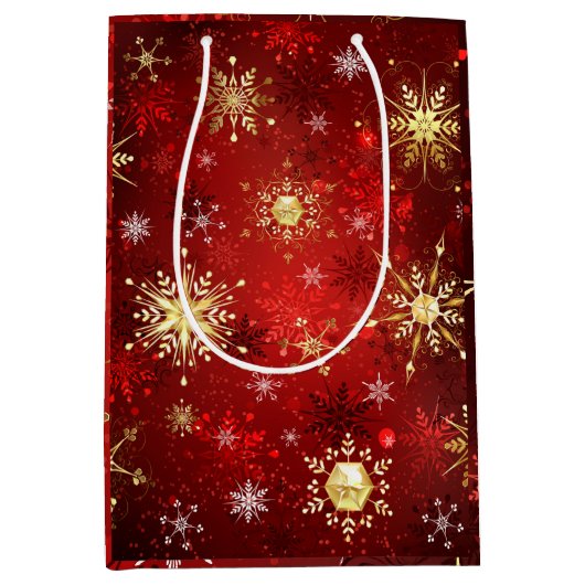 Goud van Red Snowflakes, kerstmis Medium Cadeauzakje (Voorkant)