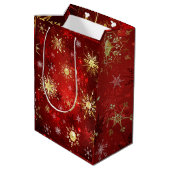 Goud van Red Snowflakes, kerstmis Medium Cadeauzakje (Achterkant Gekanteld)