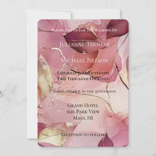 Goud verlaat Bourgondische Blush Roze Romantische Kaart (Voorkant)