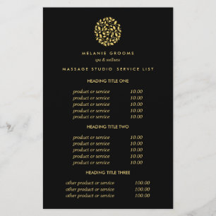 Goud verlaat Zwarte Spa Massage Pricing & Services Flyer