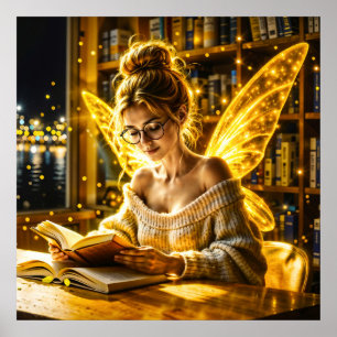 Goud verlicht elegante tiener fee gouden kunst poster