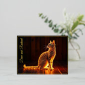 Goud verlicht kat licht en schaduw huisdieren kuns folie feestdagen briefkaart (Staand Voorkant)