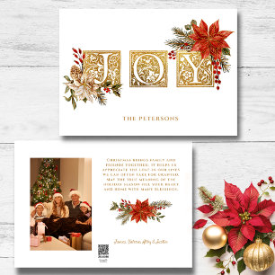 Goud Verlichte Vreugd Blok Letters w/Poinsettias Feestdagenkaart