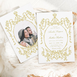 Goud Victoriaans Classic Floral Lijst Trouwfoto Kaart